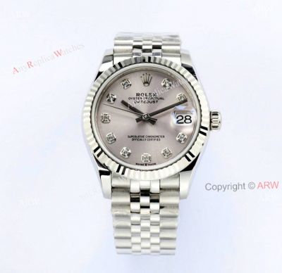 Fake EW Factory Rolex Datejust 31 Silver Face Watch With Diamond Markers 